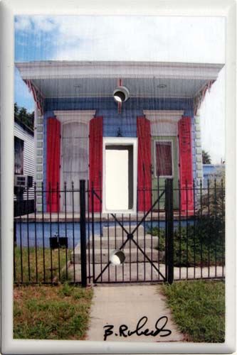 Shotgun House Blue Pink Shutters